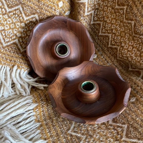 Vintage Accents Vintage Walnut Wood Bowl Candle Holders Poshmark